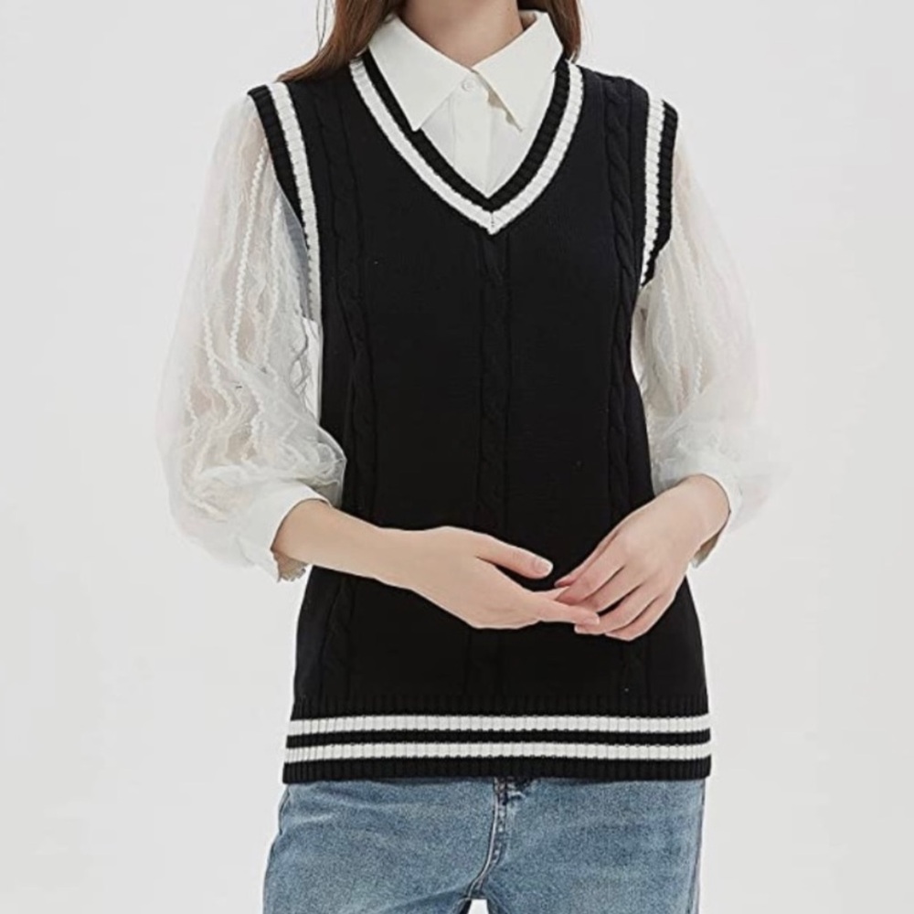 Navy Blue preppy Cable Knit cotton Sweater Vest